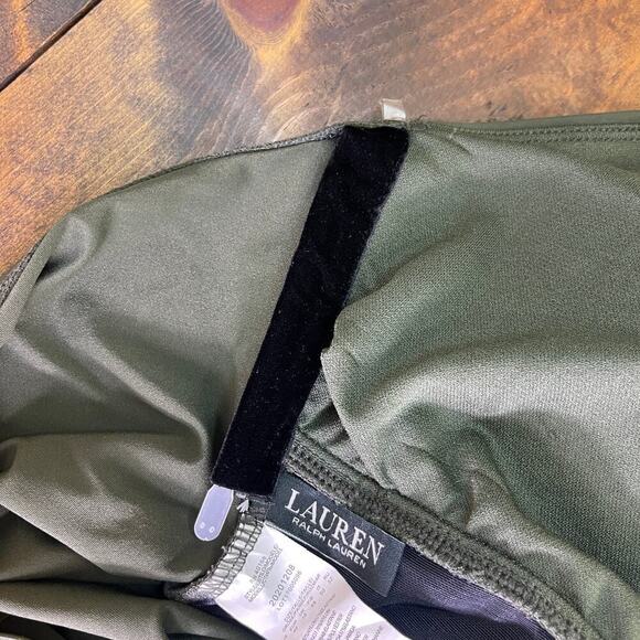 Lauren Ralph Lauren High-Neck One-Piece Olive Green Ruched Women's 16 - Picture 9 of 13